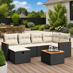 Specifications of 7 Piece Black Poly Rattan Sofa Set