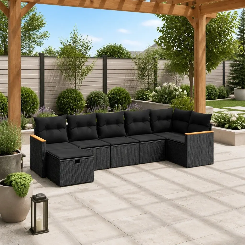 Outdoor Garden Sofa Set 7 Piece Black Patio Furniture