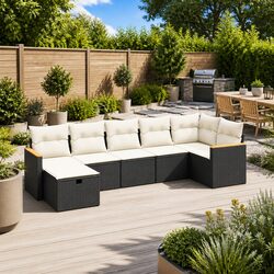 Specifications for 7 Piece Black Garden Sofa Set with Cushions