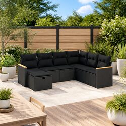 7 Piece Modular Garden Sofa Set - Black with Cushions