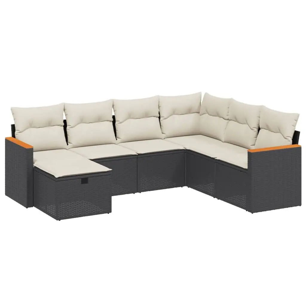 Outdoor Garden Sofa Set Modular Black Poly Rattan with Cushions 7 Piece
