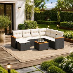 8 Piece Modular Garden Sofa Set with Black Cushions