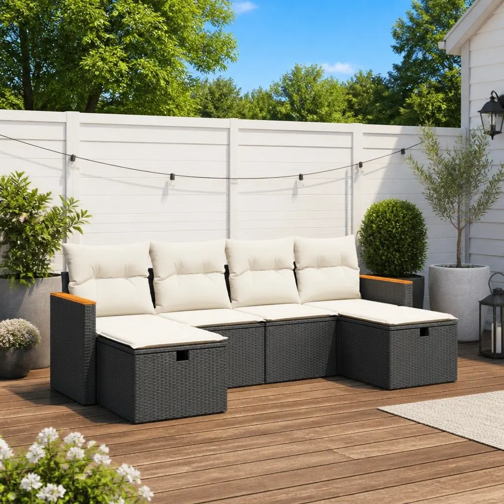 Garden Sofa Set Outdoor Patio Furniture 6 Piece Black Poly Rattan