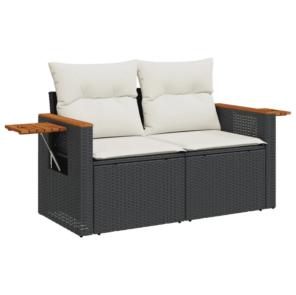 5 Piece Outdoor Garden Sofa Set with Cushions Black Poly Rattan Patio Furniture