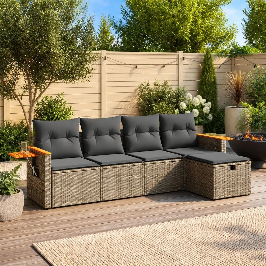 5 Piece Outdoor Garden Sofa Set for Patio Grey Poly Rattan Furniture