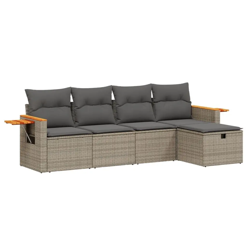 5 Piece Outdoor Garden Sofa Set for Patio Grey Poly Rattan Furniture
