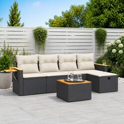 Black Modular Garden Sofa Set - 6 Pieces, Durable Materials