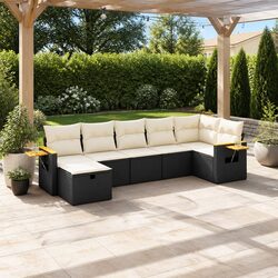 7 Piece Black Poly Rattan Sofa Set: Dimensions & Specs