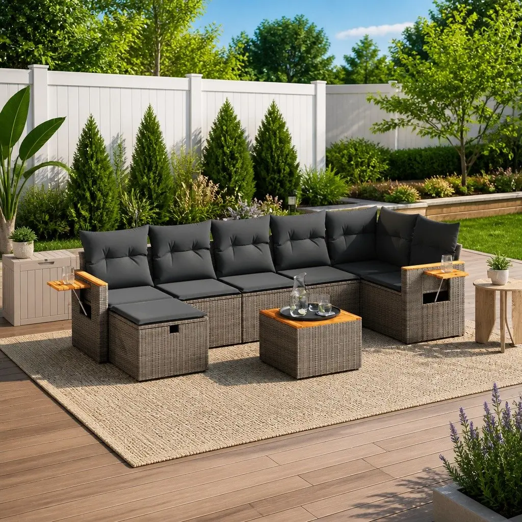 Garden Sofa Set 8 Piece Outdoor Furniture Grey Poly Rattan Patio Lounge