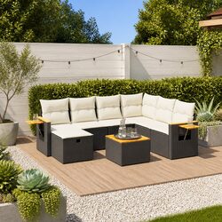 Garden Sofa Set 8 Piece Outdoor Furniture Patio Black Poly Rattan Modular