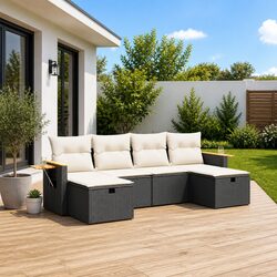 6-Piece Modular Garden Sofa Set - Black Poly Rattan
