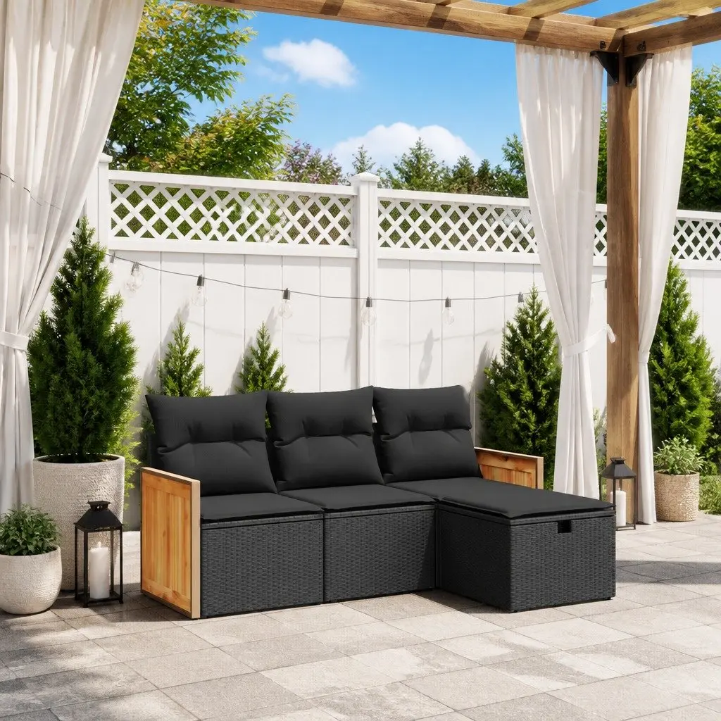4 Piece Outdoor Garden Sofa Set for Patio Black Poly Rattan Furniture