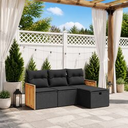 4 Piece Outdoor Garden Sofa Set with Cushions Black Poly Rattan Furniture