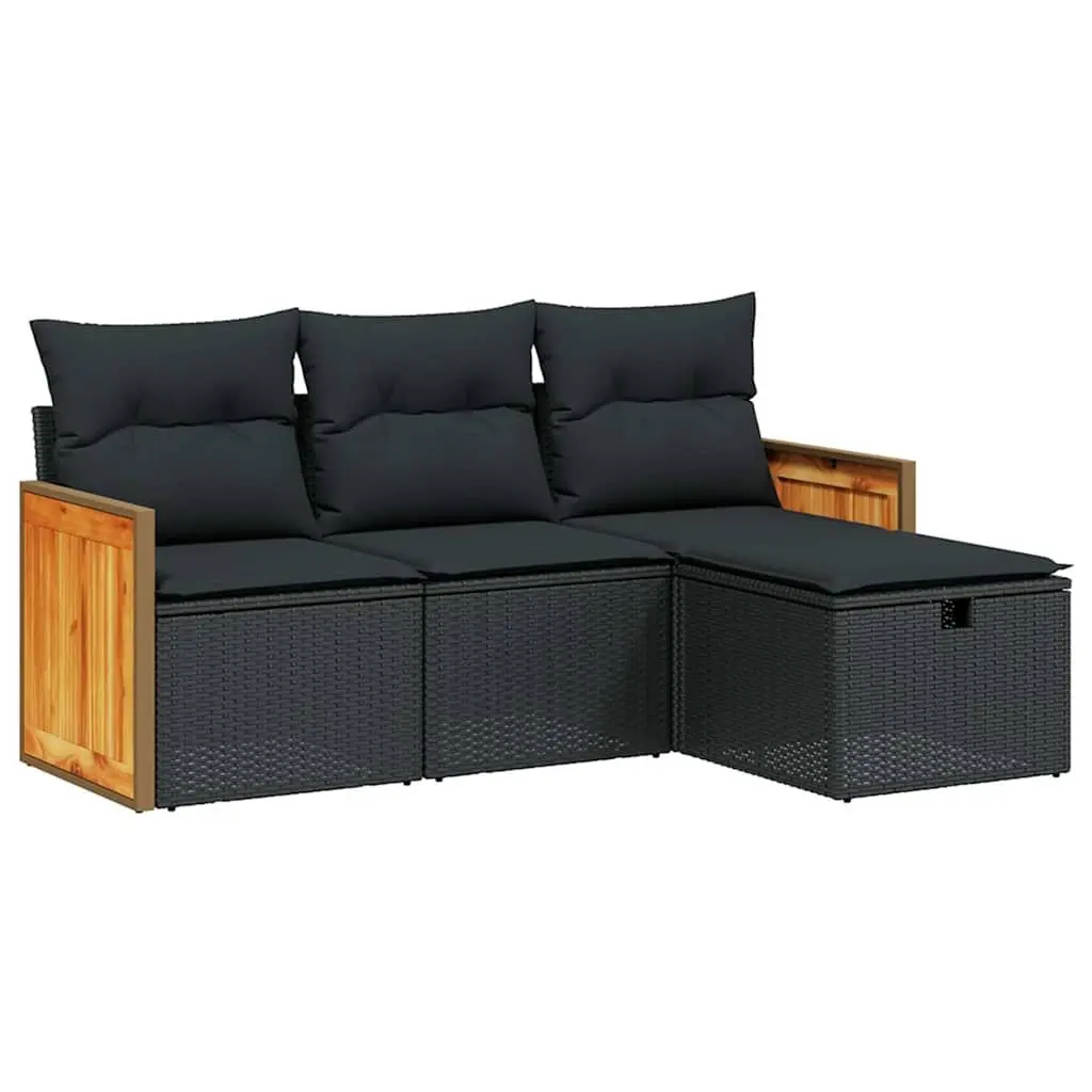 4 Piece Outdoor Garden Sofa Set for Patio Black Poly Rattan Furniture