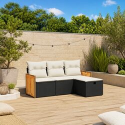 4 Piece Outdoor Garden Sofa Set Black Poly Rattan Patio Furniture with Cushions