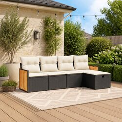 5 Piece Modular Garden Sofa Set - Black PE Rattan