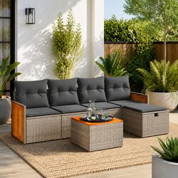 6-Piece Garden Sofa Set Specifications: Grey and Durable