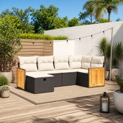 6-Piece Modular Patio Sofa Set - Black PE Rattan