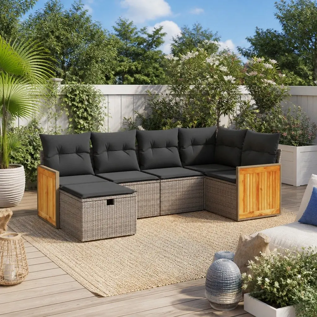 Garden Sofa Set Outdoor Furniture Modular 6 Piece Grey Cushions