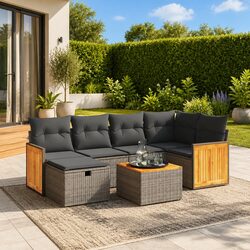 7 Piece Garden Sofa Set Poly Rattan Outdoor Furniture Patio Grey Cushions Table