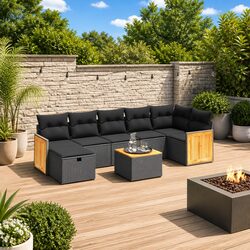 Specifications for 8-Piece Black Poly Rattan Sofa Set