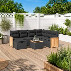 Specifications of 8-Piece Black Poly Rattan Sofa Set