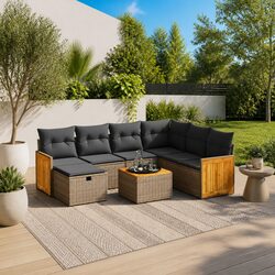 8 Piece Garden Sofa Set with Grey Poly Rattan and Acacia Table