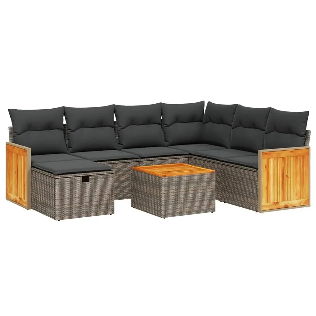 8 Piece Modular Garden Sofa Set Grey Poly Rattan Outdoor Furniture for Patio and Backyard
