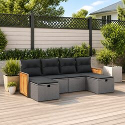 Garden Sofa Set - 6 Pieces with Cushions Included