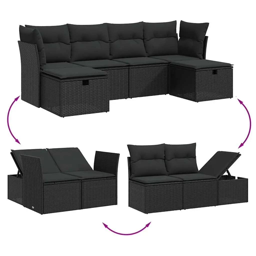 Garden Sofa Set 6 Piece Outdoor Furniture Patio Lounge Sectional Black Cushions