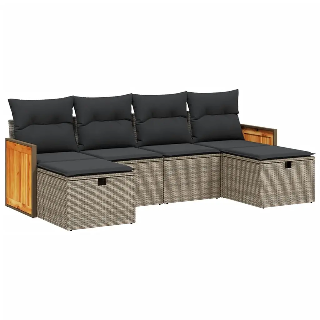 Outdoor Garden Sofa Set 6 Piece Grey Poly Rattan Modular Patio Furniture with