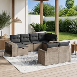 Garden Sofa Set: 10 Pieces in Grey Poly Rattan