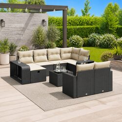 11-Piece Modular Outdoor Sofa Set with Tempered Glass