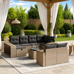 11-Piece Modular Garden Sofa Set in Grey with Storage
