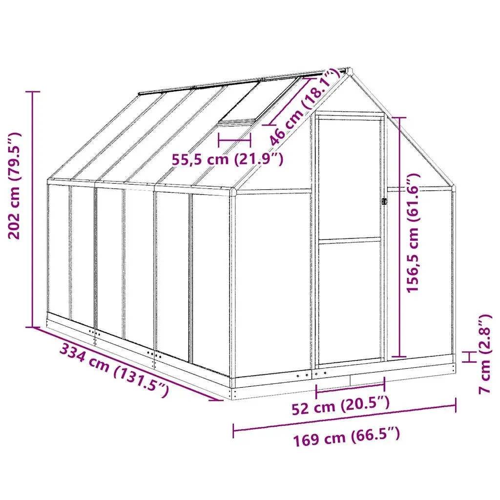 Walk-In Greenhouse for Garden 334x169x202 cm Silver Aluminium Frame with UV-Resistant Polycarbonate Panels