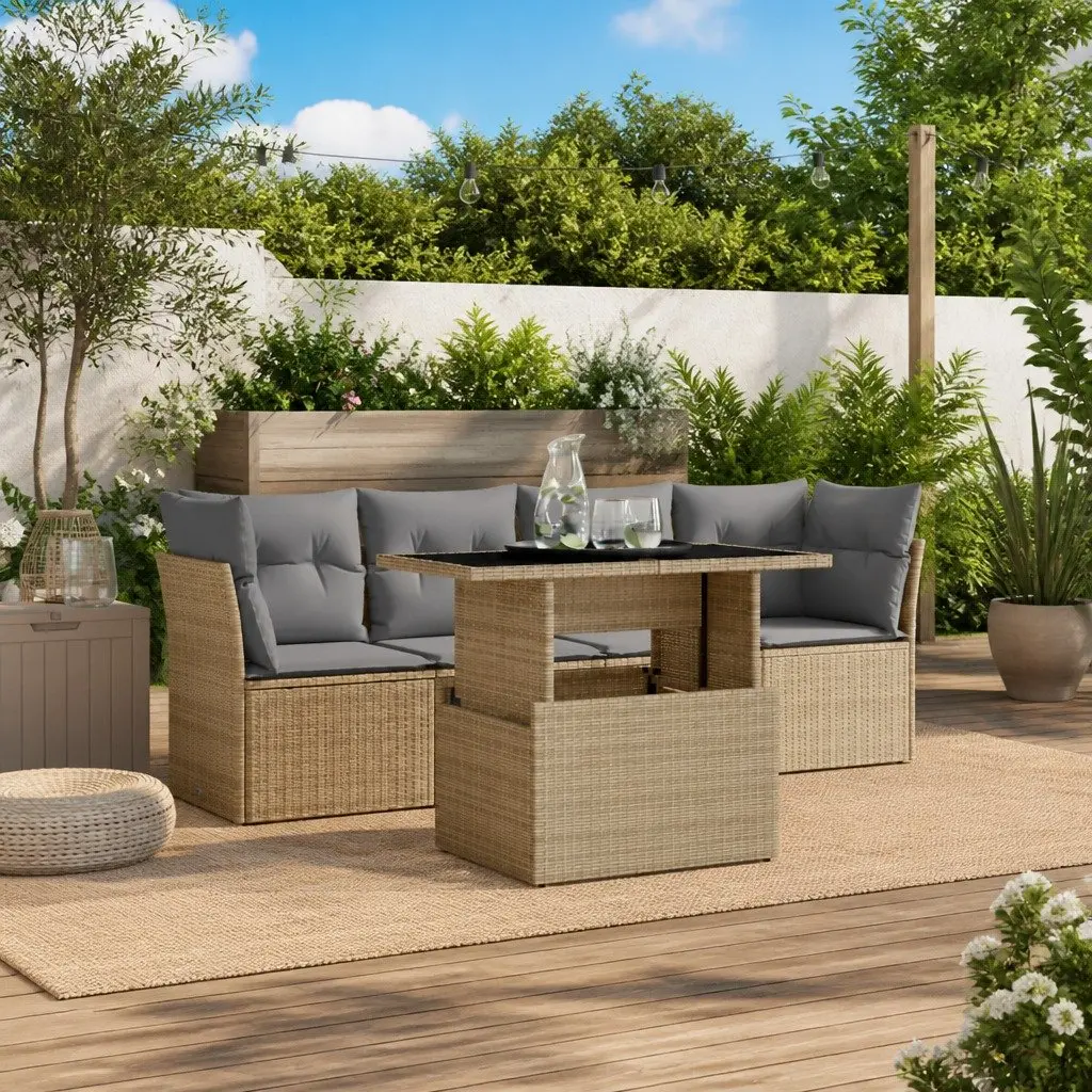5-Piece Beige Garden Sofa Set