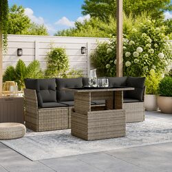 Garden Sofa Set 5 Piece Outdoor Furniture with Cushions Grey Poly Rattan