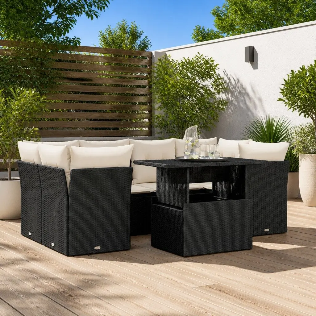 7 Piece Outdoor Garden Sofa Set Patio with Adjustable Dining Coffee Table in Black
