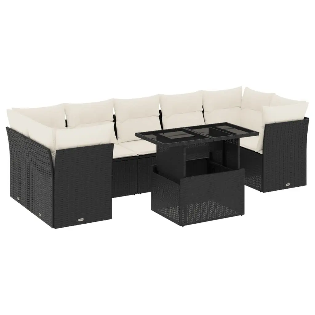 Garden Sofa Set Outdoor Furniture 8 Piece Patio Lounge Black Poly Rattan