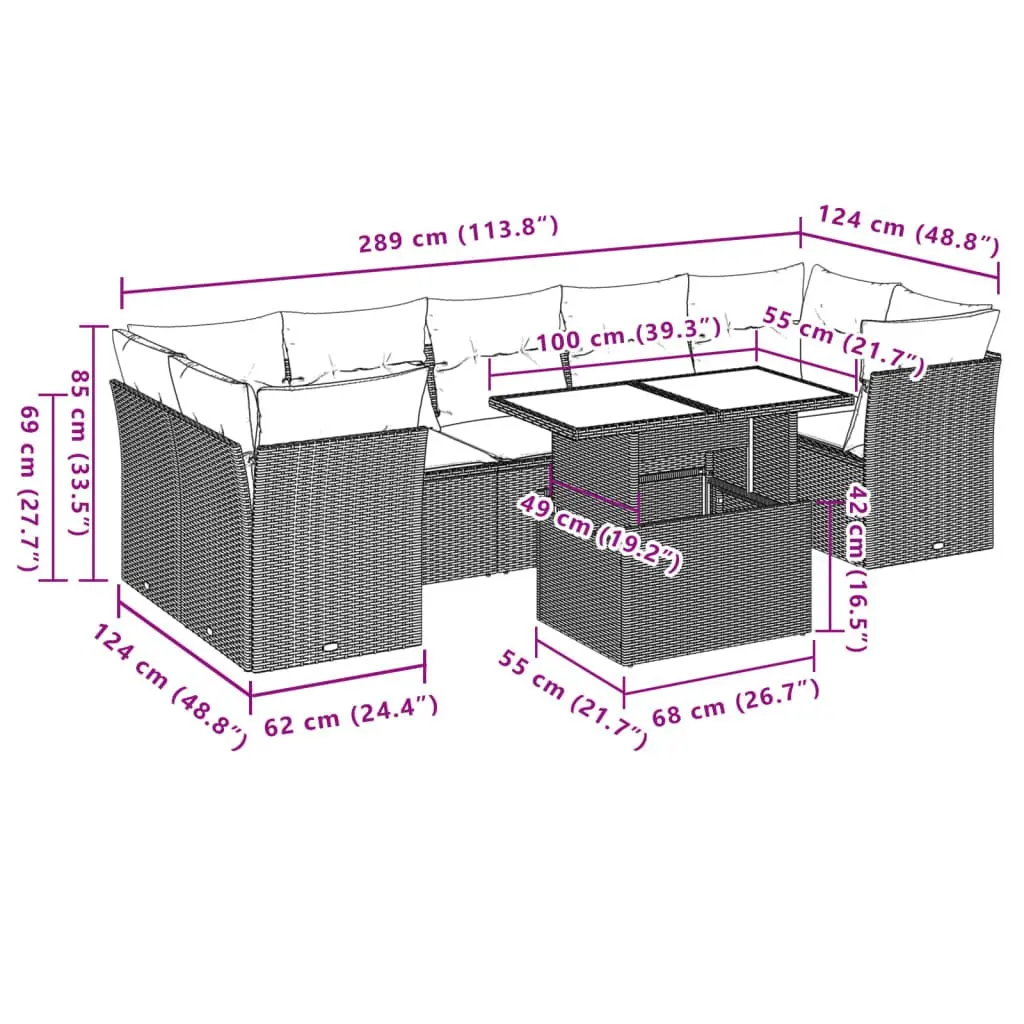 Garden Sofa Set Outdoor Furniture 8 Piece Patio Lounge Black Poly Rattan