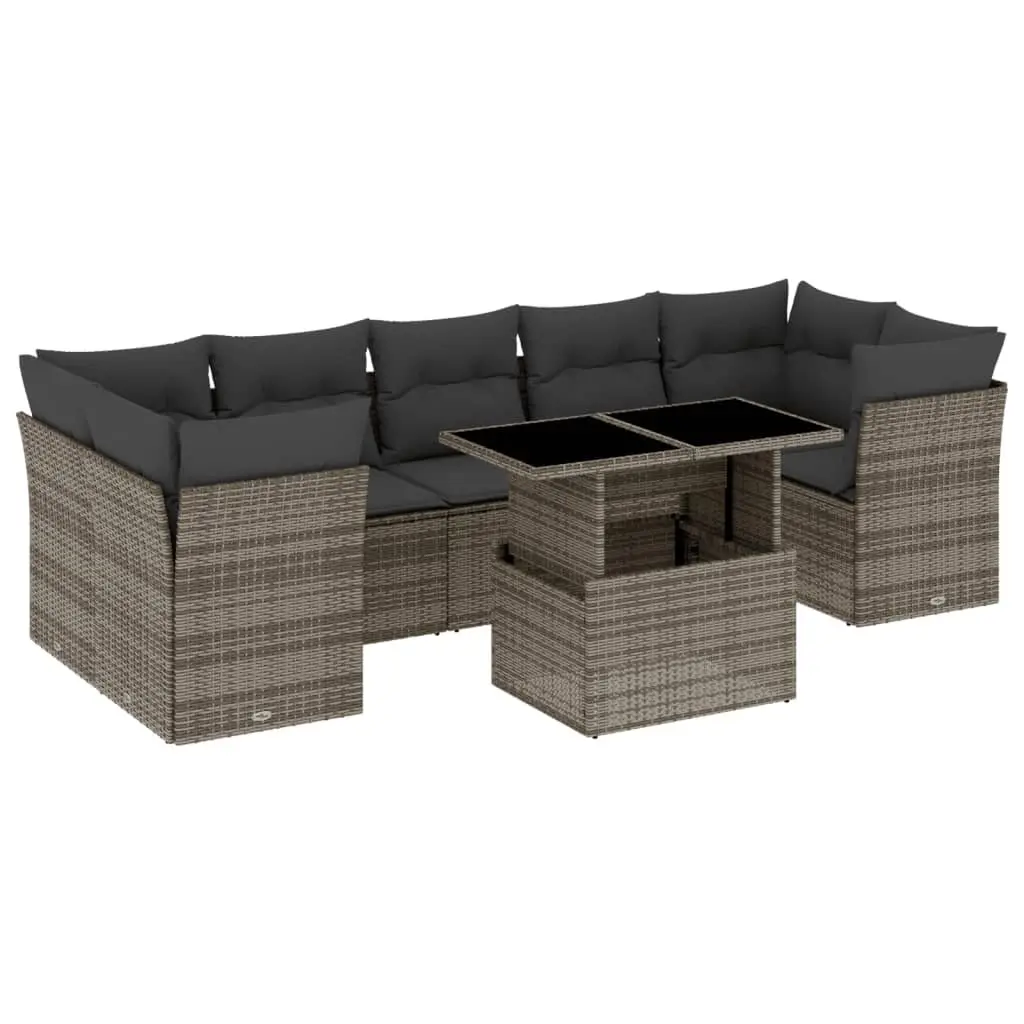 Outdoor Garden Sofa Set 8 Piece Modular Grey PE Rattan Cushions Patio Furniture