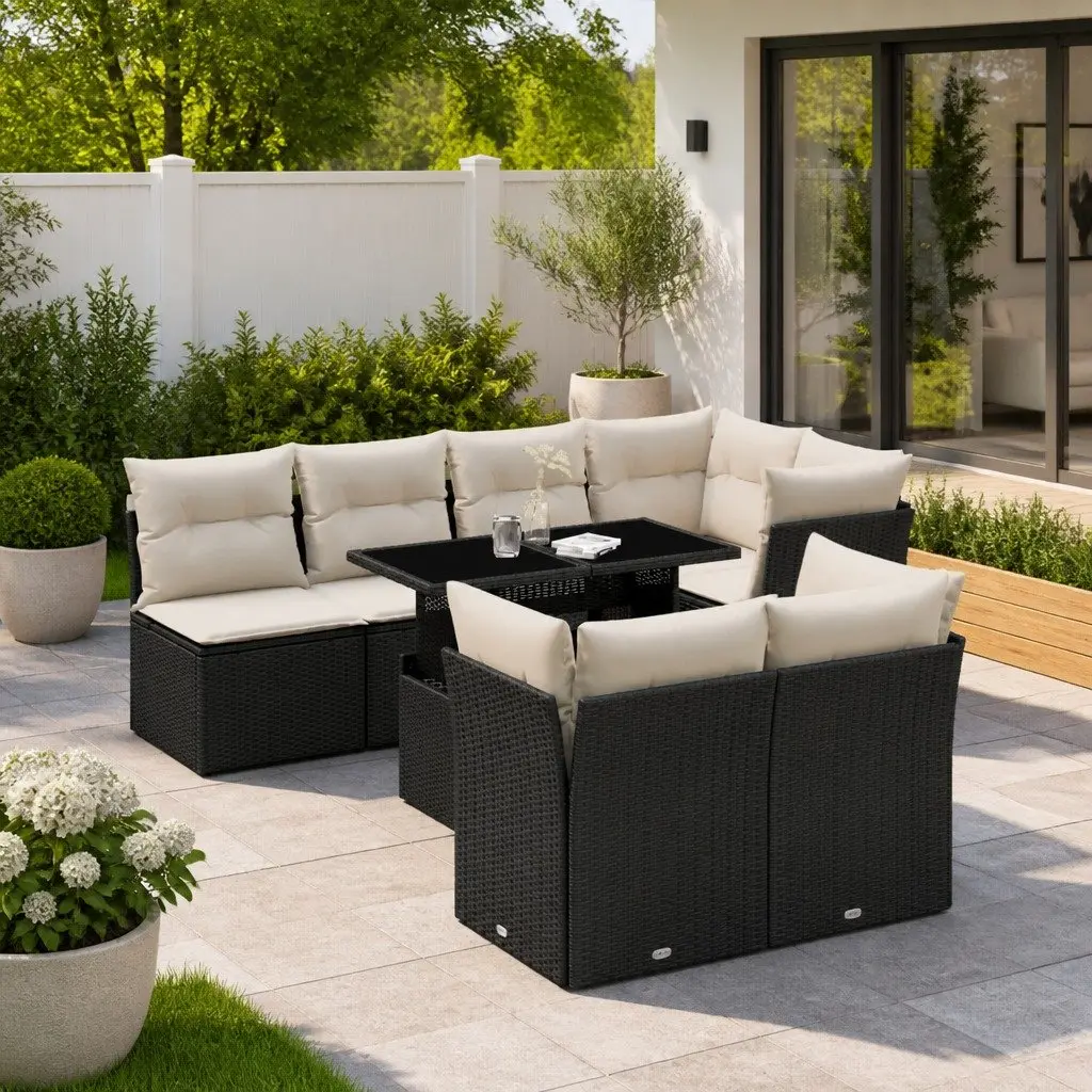 Garden Sofa Set 8 Piece Outdoor Furniture Patio Seating Black Poly Rattan