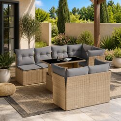 Garden Sofa Set 8 Piece Outdoor Furniture Patio Beige with Cushions Modular