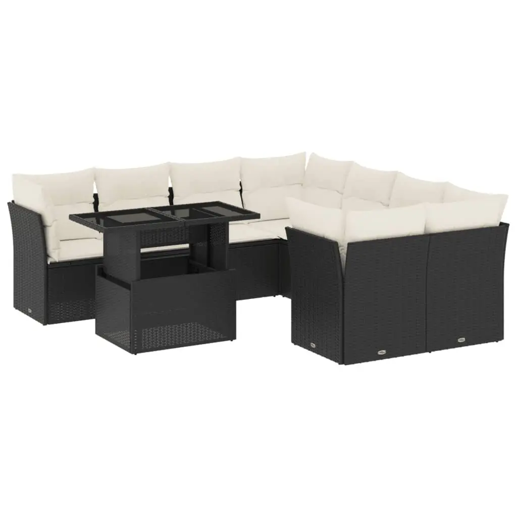 9 Piece Garden Sofa Set Outdoor Furniture with Cushions Black Poly Rattan Patio