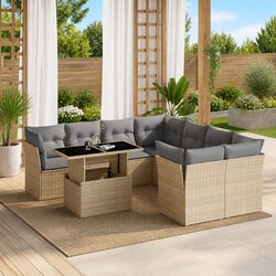 Specifications of the 9 Piece Beige Poly Rattan Garden Sofa Set