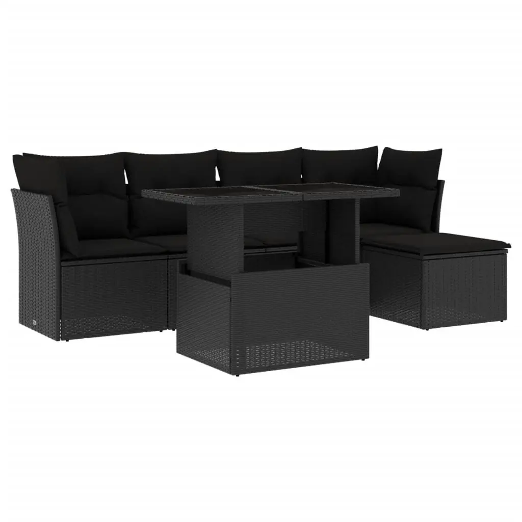 6 Piece Black Outdoor Rattan Sofa Set