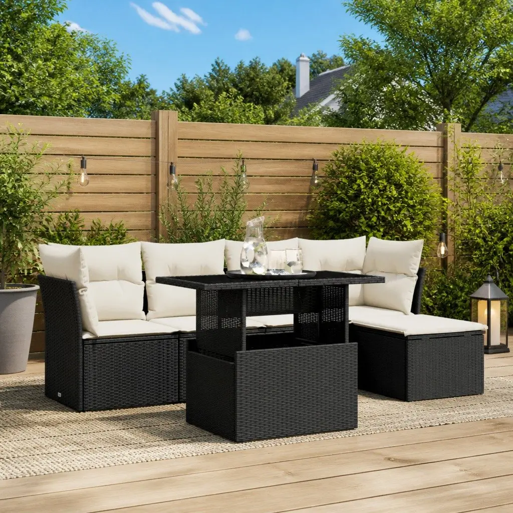 6 Piece Black Modular Sofa Set for Outdoors