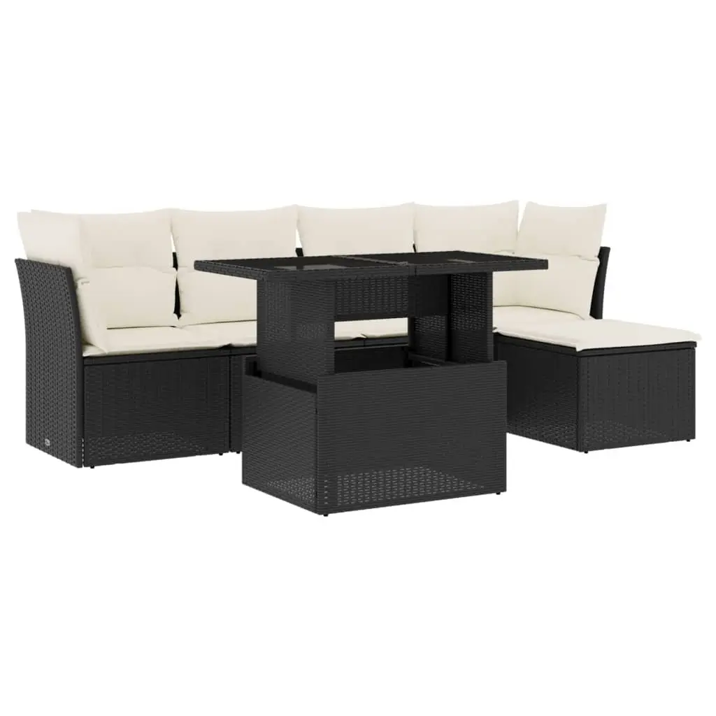 6 Piece Black Modular Sofa Set for Outdoors
