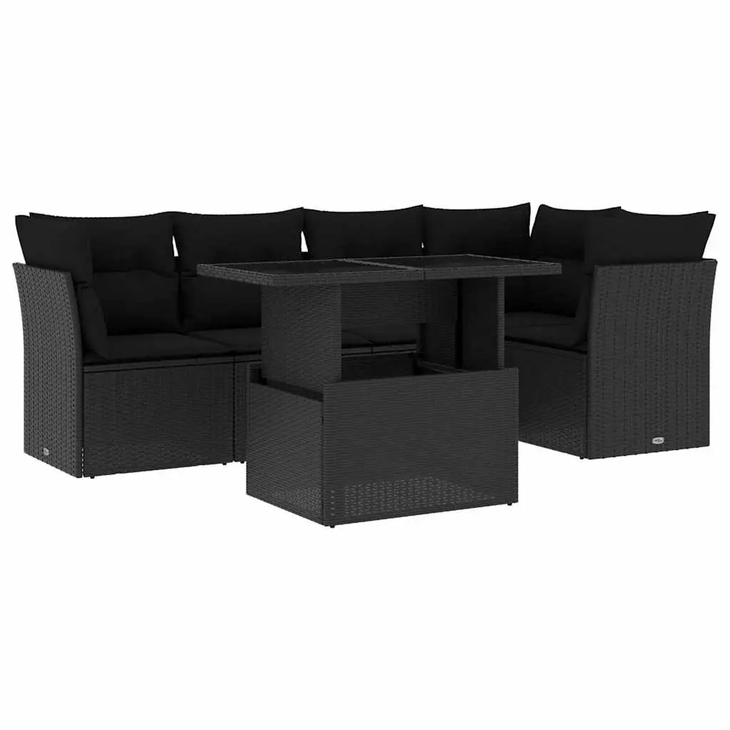 6 Piece Modular Outdoor Sofa Set Black PE Rattan with Cushions for Garden Patio