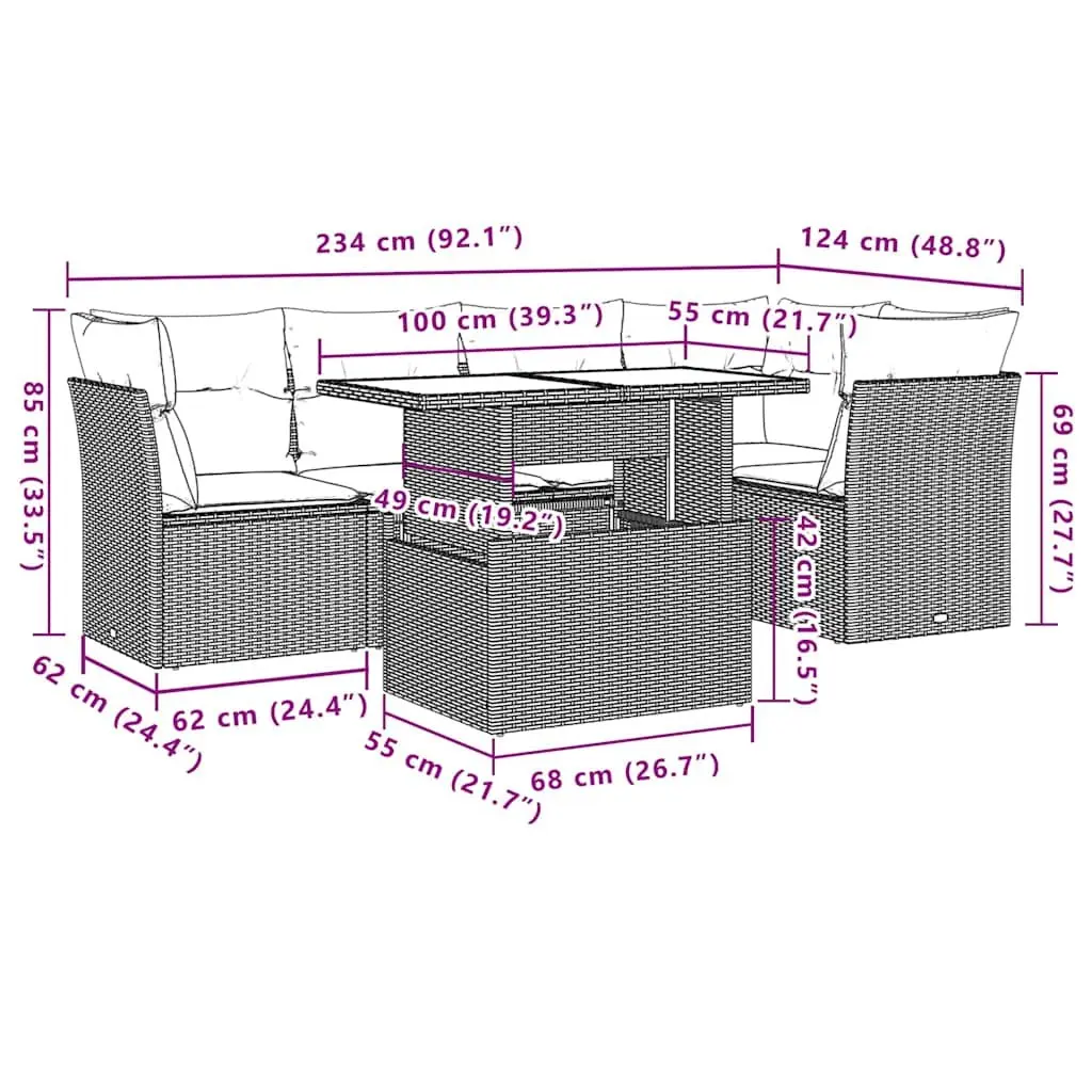 6 Piece Modular Outdoor Sofa Set Black PE Rattan with Cushions for Garden Patio